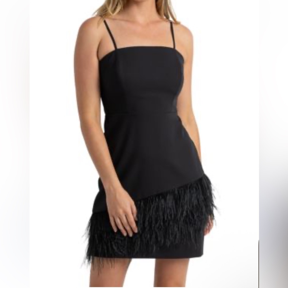 NEW Sam Edelman Black Spaghetti Strap Sheath Mini Dress Asymmetric feather